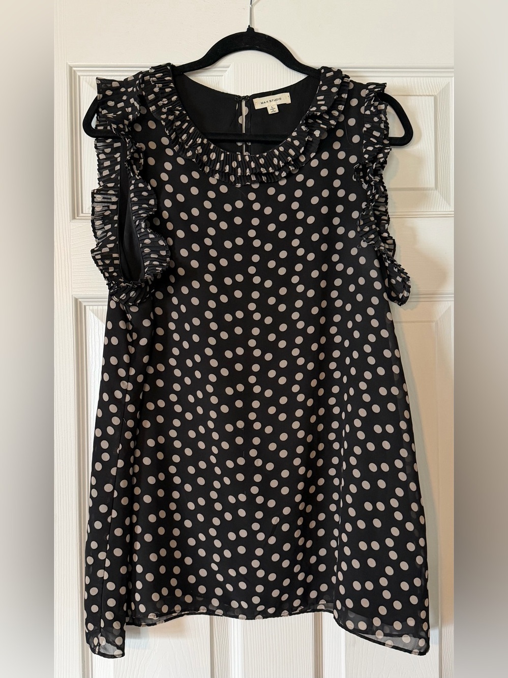Max Studio Black Polka Dot Ruffle Sleeve Blouse